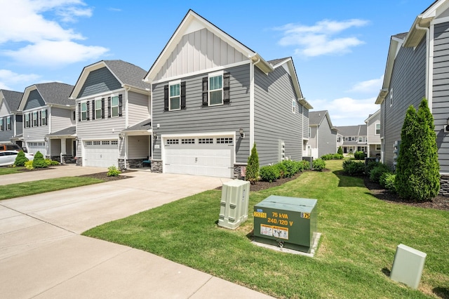 1626 Calcutta Dr, Murfreesboro, TN 37128 - view of front facade featuring board and batten siding, a residential view, an attached garage, concrete driveway, and a front yard