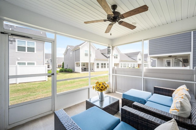 1626 Calcutta Dr, Murfreesboro, TN 37128 - sunroom featuring ceiling fan, an outdoor hangout area, and a residential view