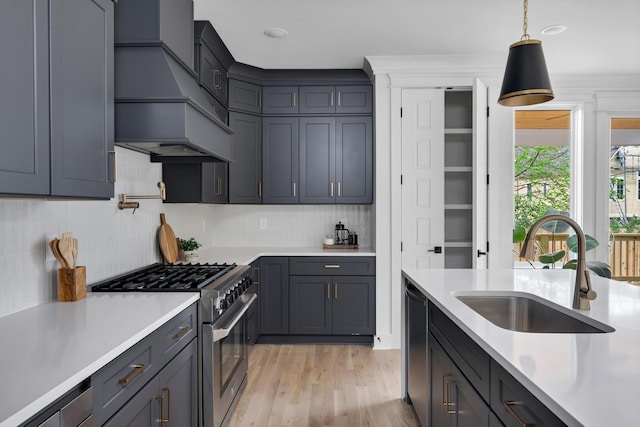 603B Freedom Ct, Nashville, TN 37209 - kitchen featuring stainless steel appliances, custom exhaust hood, a sink, light countertops, and tasteful backsplash