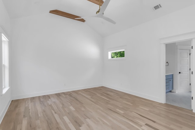 6401 Thunderbird Dr, Nashville, TN 37209 - spare room featuring ceiling fan, light wood-type flooring, baseboards, and high vaulted ceiling
