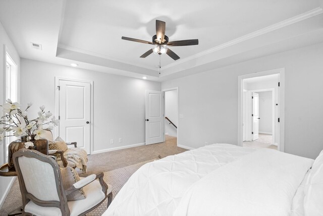 272 Kildeer Dr, Clarksville, TN 37040 - bedroom featuring a raised ceiling, light colored carpet, baseboards, crown molding, and recessed lighting