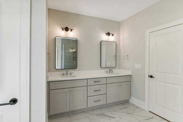 1611 Martha Washington Way, Murfreesboro, TN 37130 - bathroom with marble look tile flooring, double vanity, and baseboards