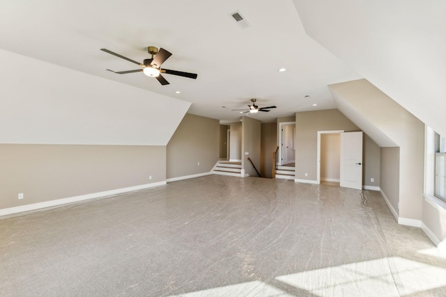 1611 Martha Washington Way, Murfreesboro, TN 37130 - additional living space featuring vaulted ceiling, ceiling fan, baseboards, light colored carpet, and recessed lighting