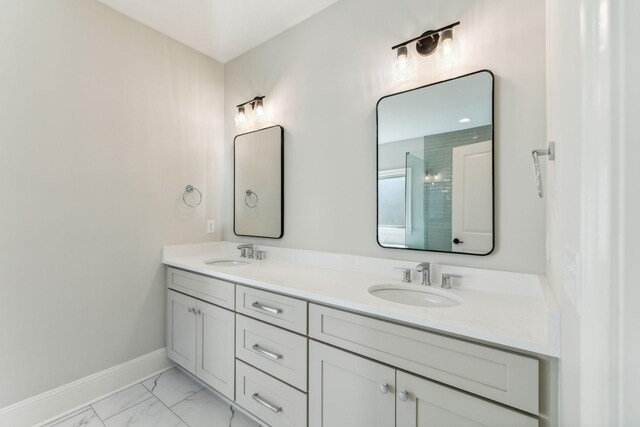 1611 Martha Washington Way, Murfreesboro, TN 37130 - bathroom with double vanity, baseboards, marble finish flooring, and a shower