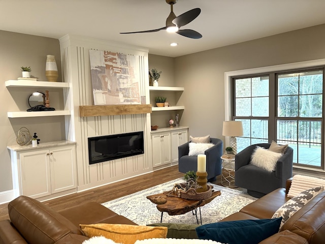 1611 Martha Washington Way, Murfreesboro, TN 37130 - living room with dark wood-type flooring, ceiling fan, healthy amount of natural light, a large fireplace, and recessed lighting