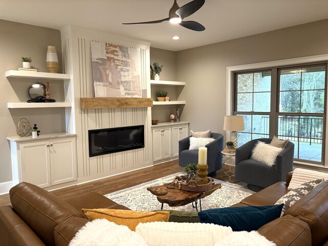 1611 Martha Washington Way, Murfreesboro, TN 37130 - living area featuring a ceiling fan, wood finished floors, a fireplace, and recessed lighting