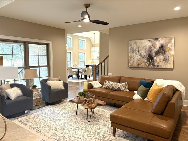 1611 Martha Washington Way, Murfreesboro, TN 37130 - living area featuring ceiling fan, recessed lighting, and wood finished floors