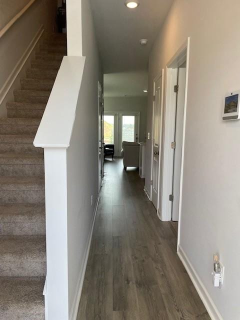 1401 Walker Way, Columbia, TN 38401 - hallway featuring dark wood-style floors, stairway, recessed lighting, and baseboards