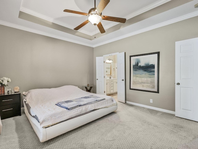 2050 Morrison Ave, Spring Hill, TN 37174 - bedroom with a tray ceiling, light carpet, crown molding, baseboards, and a sink