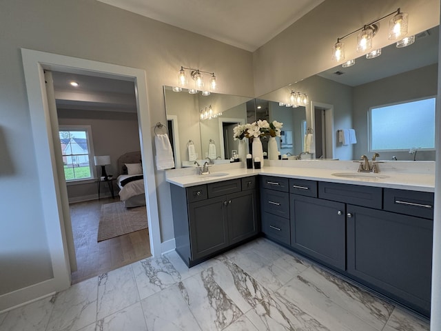 4109 Fargo Ct, Murfreesboro, TN 37127 - full bathroom with marble look tiles, double vanity, baseboards, and ensuite bathroom