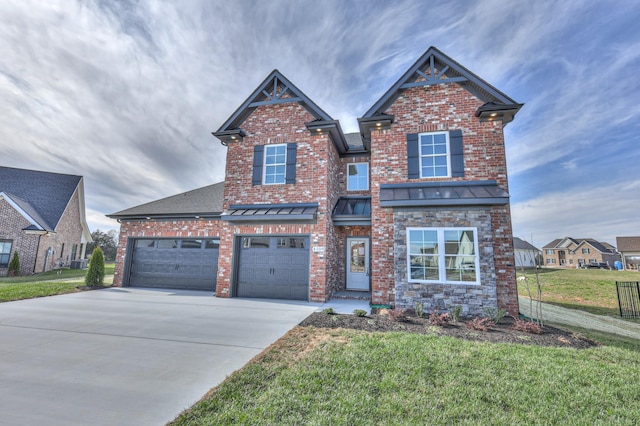4109 Fargo Ct, Murfreesboro, TN 37127 - craftsman-style home featuring driveway, a front yard, a standing seam roof, and brick siding
