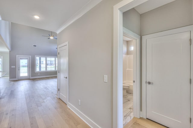 4109 Fargo Ct, Murfreesboro, TN 37127 - hall featuring baseboards, light wood-style floors, and a high ceiling