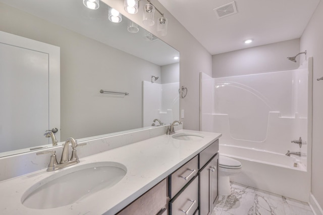 4109 Fargo Ct, Murfreesboro, TN 37127 - full bath with marble finish floors, toilet,  shower combination, and double vanity
