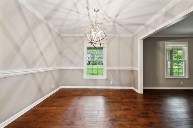 2506 Morgan Rd, Murfreesboro, TN 37129 - unfurnished dining area featuring a chandelier, hardwood / wood-style floors, ornamental molding, and baseboards