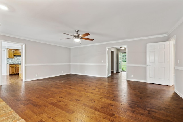 2506 Morgan Rd, Murfreesboro, TN 37129 - unfurnished living room featuring ceiling fan, dark wood finished floors, ornamental molding, and baseboards