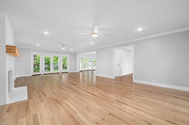 1311 Halifax Ct, Murfreesboro, TN 37130 - unfurnished living room with crown molding, a ceiling fan, stairway, baseboards, and recessed lighting