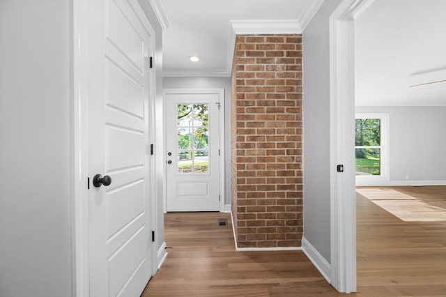 1311 Halifax Ct, Murfreesboro, TN 37130 - doorway to outside featuring ornamental molding, wood finished floors, plenty of natural light, baseboards, and recessed lighting