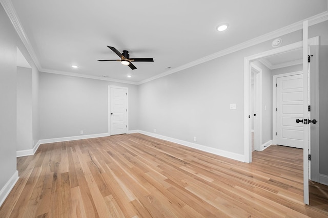 1311 Halifax Ct, Murfreesboro, TN 37130 - unfurnished room featuring ceiling fan, light wood-style flooring, recessed lighting, baseboards, and ornamental molding