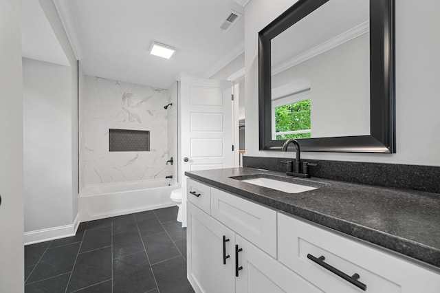 1311 Halifax Ct, Murfreesboro, TN 37130 - full bathroom featuring crown molding, toilet, vanity, baseboards, and washtub / shower combination