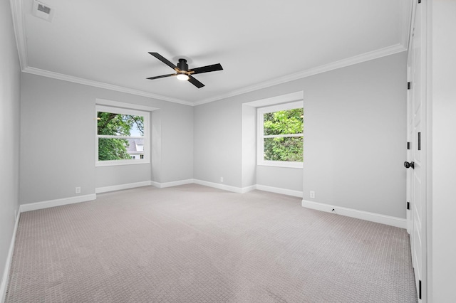 1311 Halifax Ct, Murfreesboro, TN 37130 - spare room with baseboards, crown molding, a ceiling fan, and light carpet