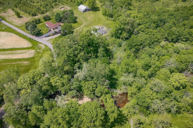 aerial overview of property's location with a heavily wooded area