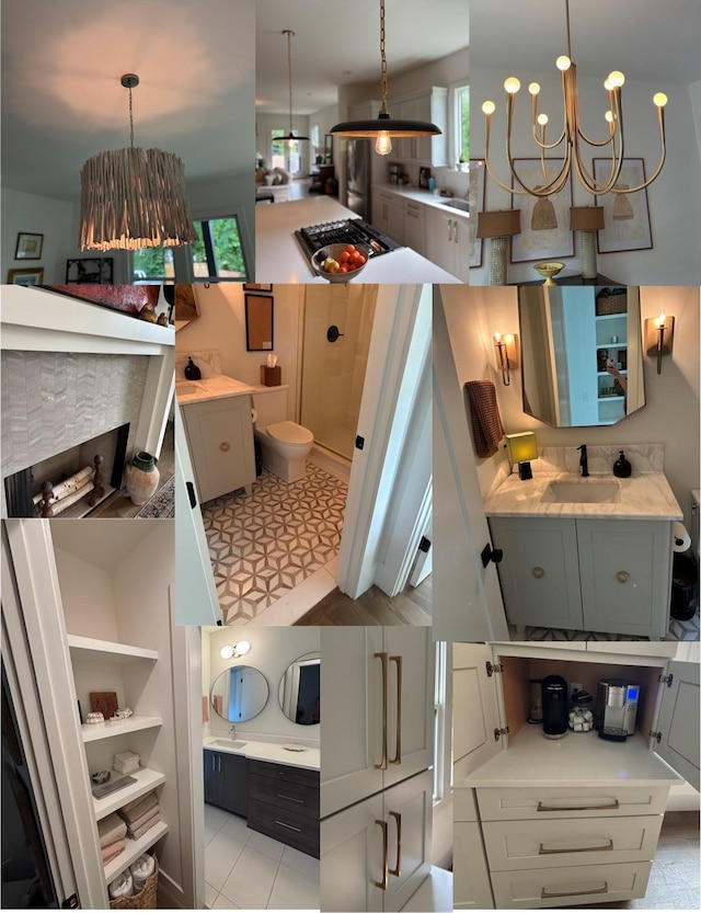 1411B Boscobel St, Nashville, TN 37206 - kitchen with a chandelier, a sink, light countertops, and hanging light fixtures