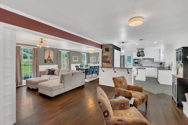1033 Percy Warner Blvd, Nashville, TN 37205 - living area with dark wood-type flooring, recessed lighting, and crown molding