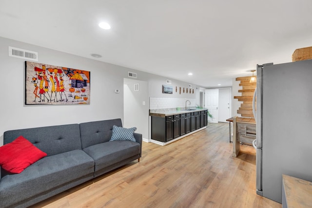1033 Percy Warner Blvd, Nashville, TN 37205 - living area with light wood-type flooring, stairs, and recessed lighting
