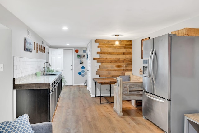 1033 Percy Warner Blvd, Nashville, TN 37205 - kitchen featuring stainless steel fridge, a sink, light wood-type flooring, light countertops, and recessed lighting