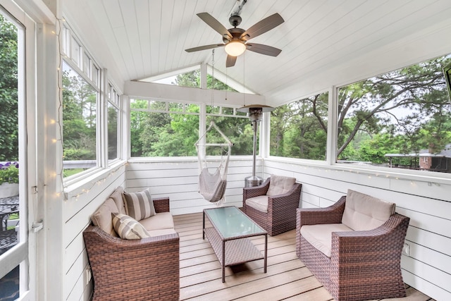 1033 Percy Warner Blvd, Nashville, TN 37205 - sunroom featuring a ceiling fan, vaulted ceiling, and an outdoor living space
