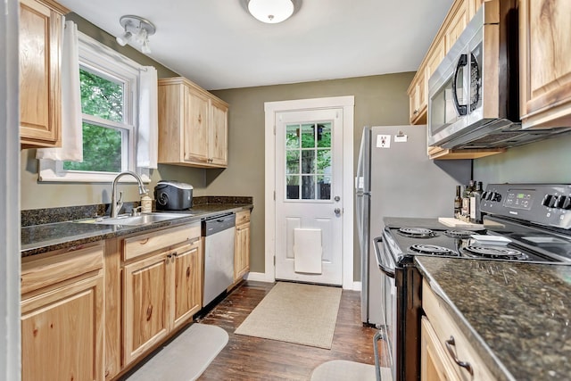 304 5th Ave, Columbia, TN 38401 - kitchen with appliances with stainless steel finishes, light brown cabinets, a sink, and plenty of natural light