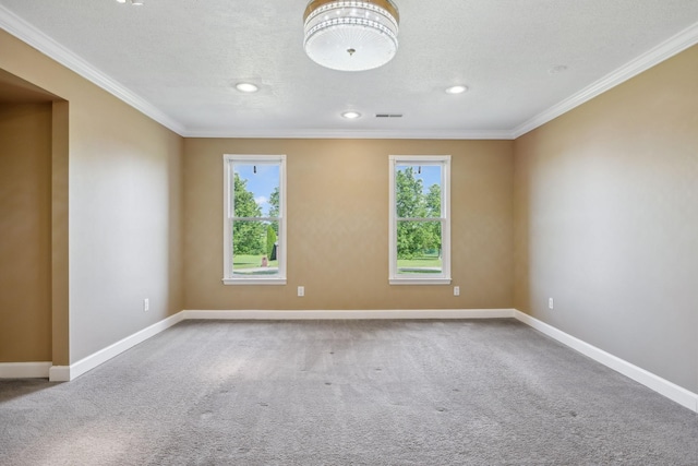 122 Windcrest Dr, Hohenwald, TN 38462 - carpeted empty room featuring crown molding, baseboards, recessed lighting, and a textured ceiling