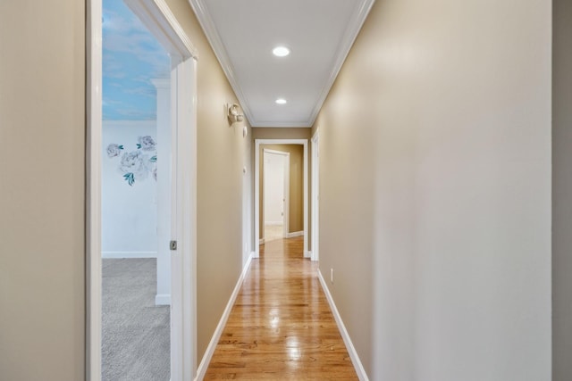 122 Windcrest Dr, Hohenwald, TN 38462 - hall with ornamental molding, baseboards, recessed lighting, and light wood-style flooring