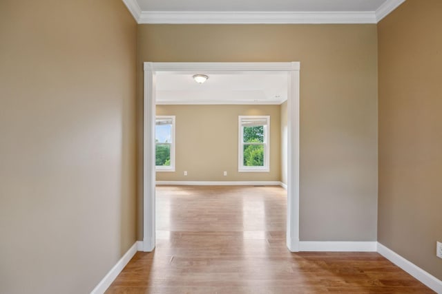 122 Windcrest Dr, Hohenwald, TN 38462 - hallway with ornamental molding, wood finished floors, and baseboards