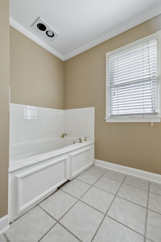 122 Windcrest Dr, Hohenwald, TN 38462 - bathroom featuring ornamental molding, a bath, tile patterned floors, and baseboards