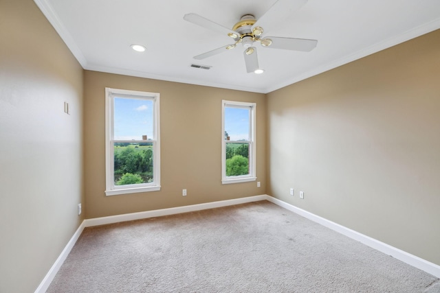 122 Windcrest Dr, Hohenwald, TN 38462 - unfurnished room with ornamental molding, baseboards, plenty of natural light, a ceiling fan, and carpet floors