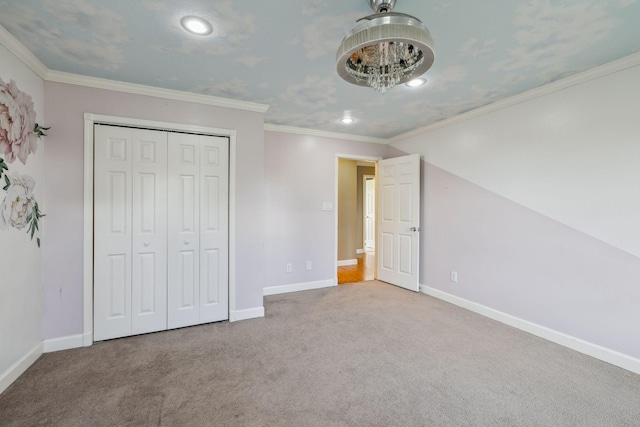 122 Windcrest Dr, Hohenwald, TN 38462 - unfurnished bedroom with carpet floors, baseboards, recessed lighting, ornamental molding, and a closet