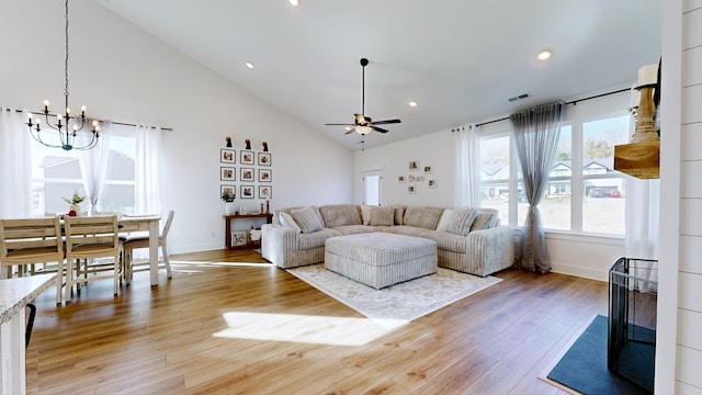 363 Turfway Park, Gallatin, TN 37066 - living area with a chandelier, a ceiling fan, light wood-style floors, baseboards, and recessed lighting