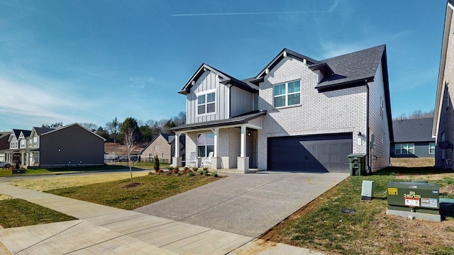 363 Turfway Park, Gallatin, TN 37066 - craftsman inspired home with an attached garage, brick siding, a front lawn, board and batten siding, and driveway