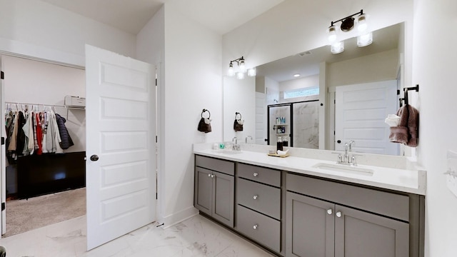 363 Turfway Park, Gallatin, TN 37066 - full bath with a marble finish shower, a spacious closet, marble look tiles, double vanity, and baseboards