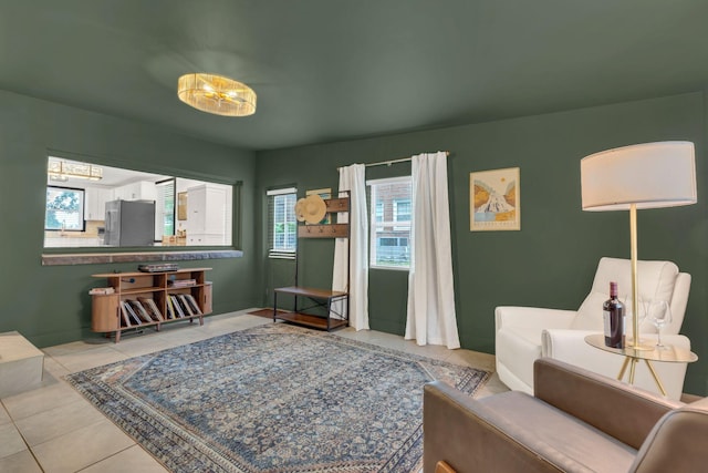 living area featuring tile patterned floors