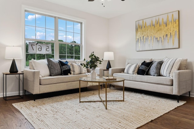 1543 Fredrick Dr, Clarksville, TN 37042 - living room with a ceiling fan and dark wood-style floors