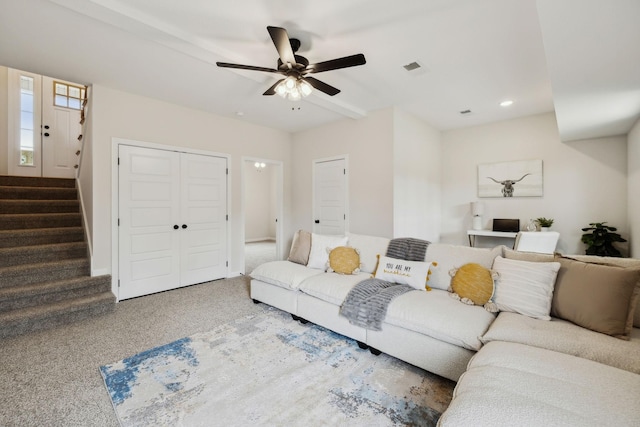 1543 Fredrick Dr, Clarksville, TN 37042 - living area with carpet, stairway, ceiling fan, and recessed lighting