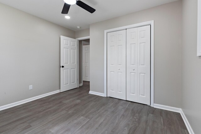 400 Log Wall Rd, Dickson, TN 37055 - unfurnished bedroom featuring wood finished floors, baseboards, a closet, ceiling fan, and recessed lighting
