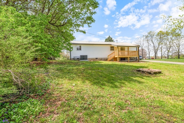 400 Log Wall Rd, Dickson, TN 37055 - rear view of property with central air condition unit, a yard, stairs, a deck, and crawl space