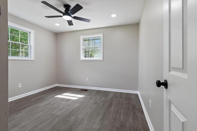 400 Log Wall Rd, Dickson, TN 37055 - unfurnished room with dark wood finished floors, baseboards, ceiling fan, and recessed lighting