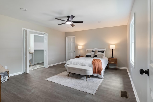 400 Log Wall Rd, Dickson, TN 37055 - bedroom with baseboards, dark wood-type flooring, and ceiling fan