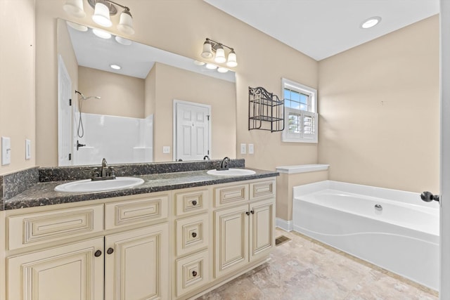 3337 Tarsus Rd, Palmyra, TN 37142 - bathroom with a garden tub, double vanity, and a shower