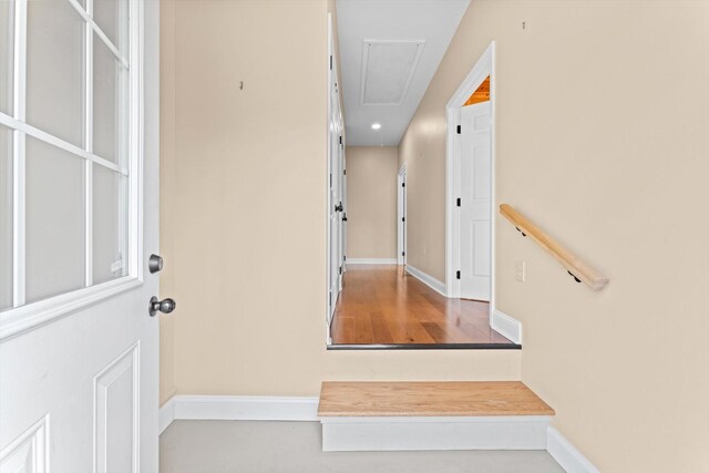 3337 Tarsus Rd, Palmyra, TN 37142 - stairway featuring attic access and baseboards