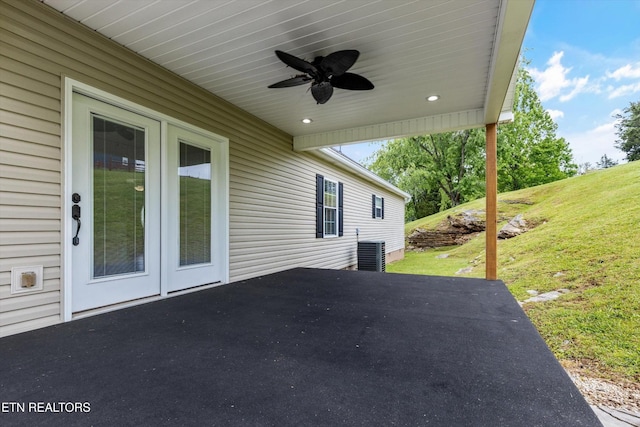 122 Springfield Ln, Jacksboro, TN 37757 - view of patio / terrace featuring ceiling fan and french doors